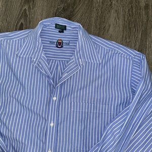 Hunt Club 16.5 34/35 Blue Striped 100% Cotton Button Down Long Sleeve Shirt